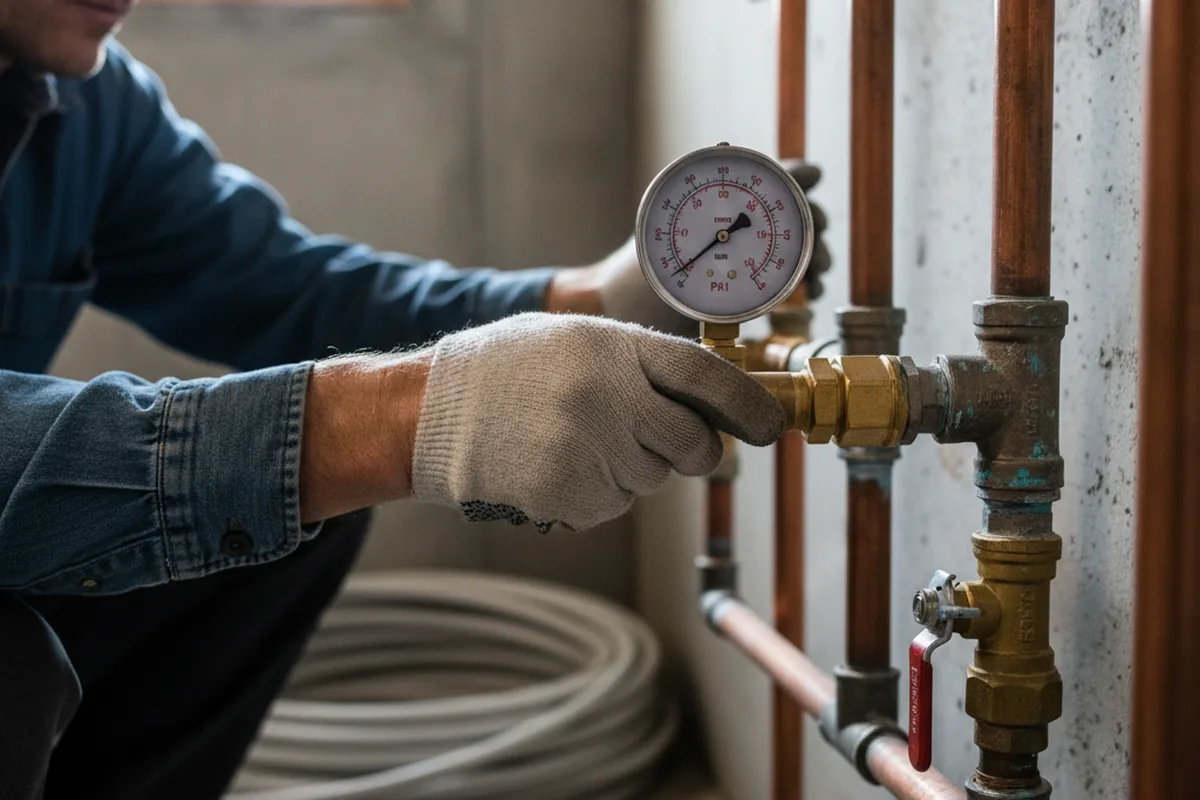 Pressure testing a repaired line during Water Line Repair in Trent